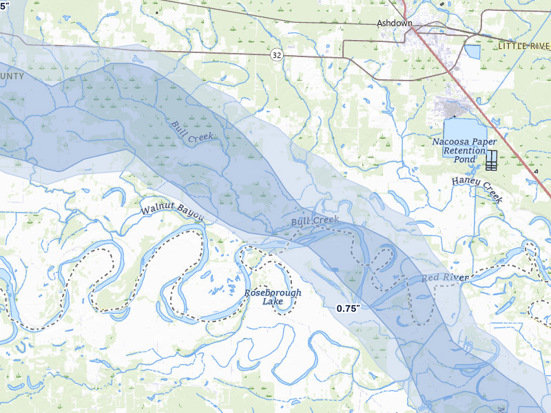 NEXRAD radar-signature map of the hail over Ashdown, AR