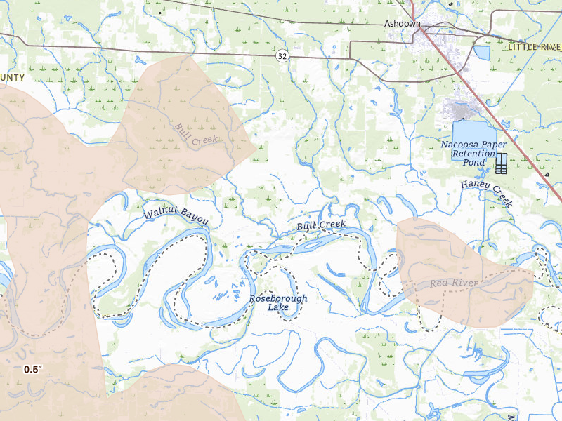 Radar-estimated hail-size map of the storm over Ashdown, AR on Jun 19, 2026