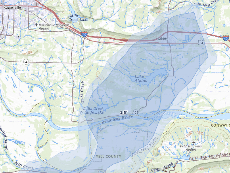 NEXRAD radar-signature map of the hail storm over Atkins, AR on May 30, 2026