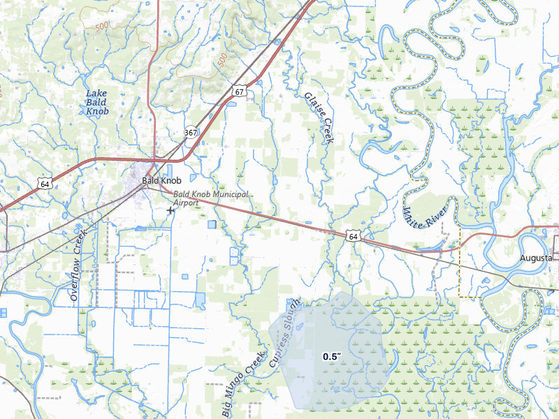 NEXRAD radar-signature map of the hail storm over Bald Knob, AR on Jul 8, 2026