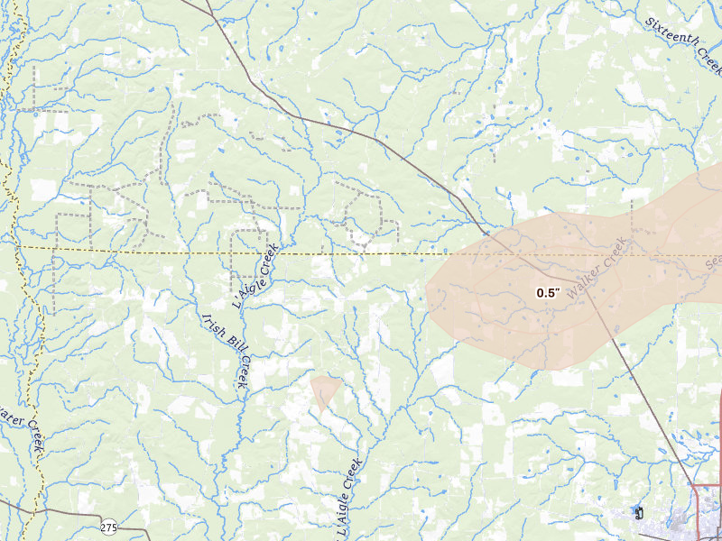 Radar-estimated hail-size map of the storm over Banks, AR on Mar 15, 2026