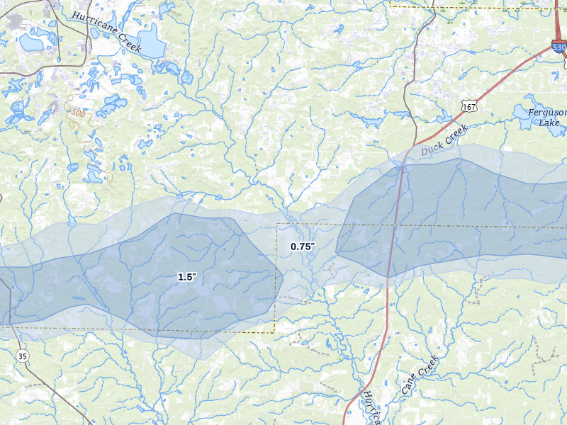 NEXRAD radar-signature map of the hail over Bauxite, AR