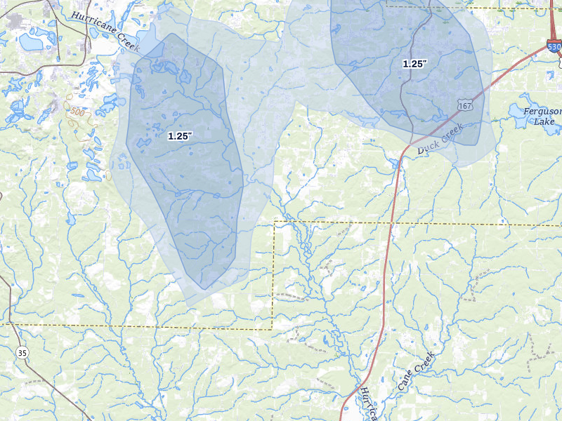 NEXRAD radar-signature map of the hail over Bauxite, AR