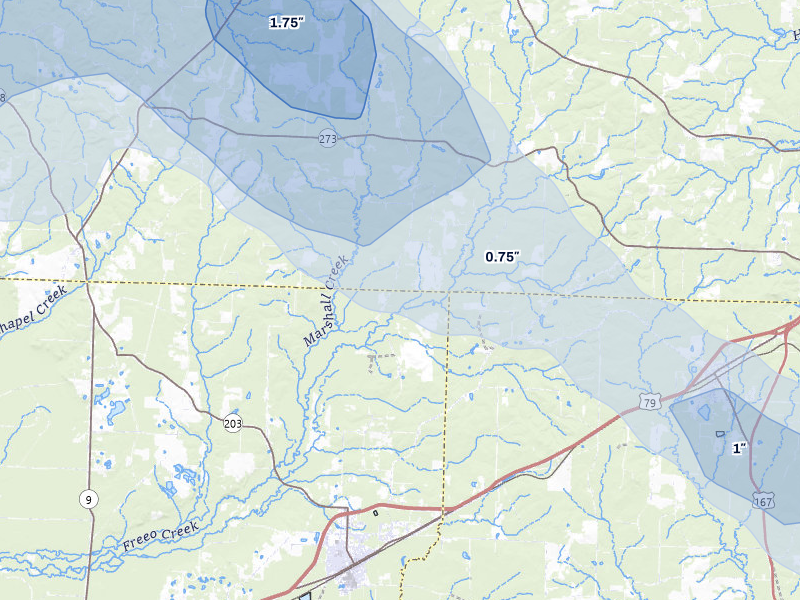 NEXRAD radar-signature map of the hail storm over Bearden, AR on Jul 8, 2026