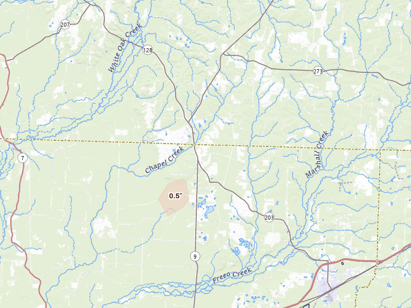 Radar-estimated hail-size map of the storm over Bearden, AR