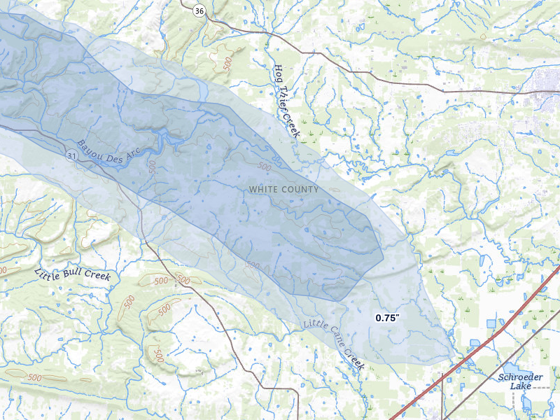 NEXRAD radar-signature map of the hail storm over Beebe, AR on Aug 17, 2026
