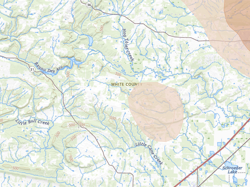 Radar-estimated hail-size map of the storm over Beebe, AR on Aug 22, 2026