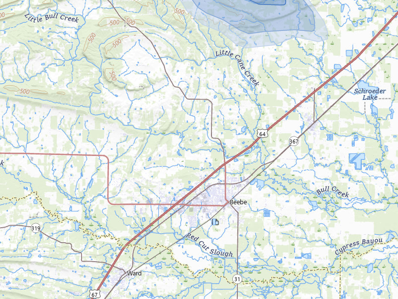 NEXRAD radar-signature map of the hail storm over Beebe, AR on Aug 22, 2026