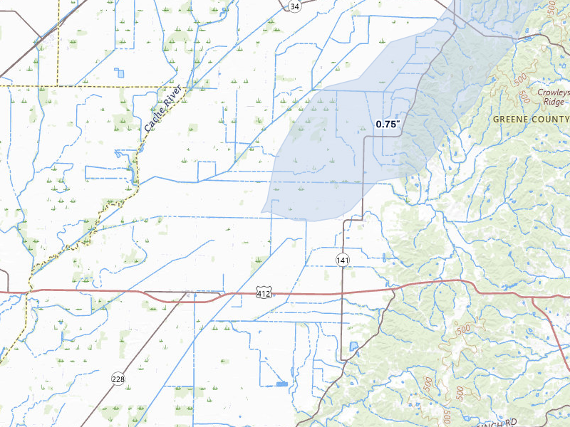 NEXRAD radar-signature map of the hail storm over Beech Grove, AR on Mar 7, 2026