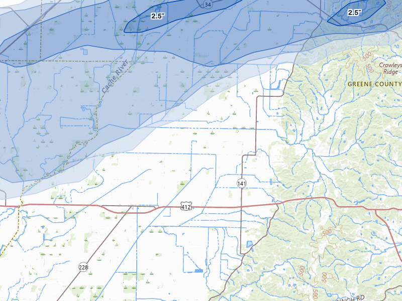 NEXRAD radar-signature map of the hail storm over Beech Grove, AR on Jul 9, 2026
