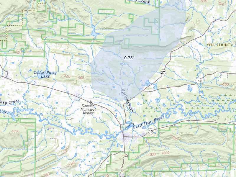 NEXRAD radar-signature map of the hail over Belleville, AR