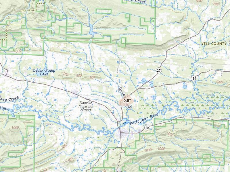 Radar-estimated hail-size map of the storm over Belleville, AR on May 30, 2026