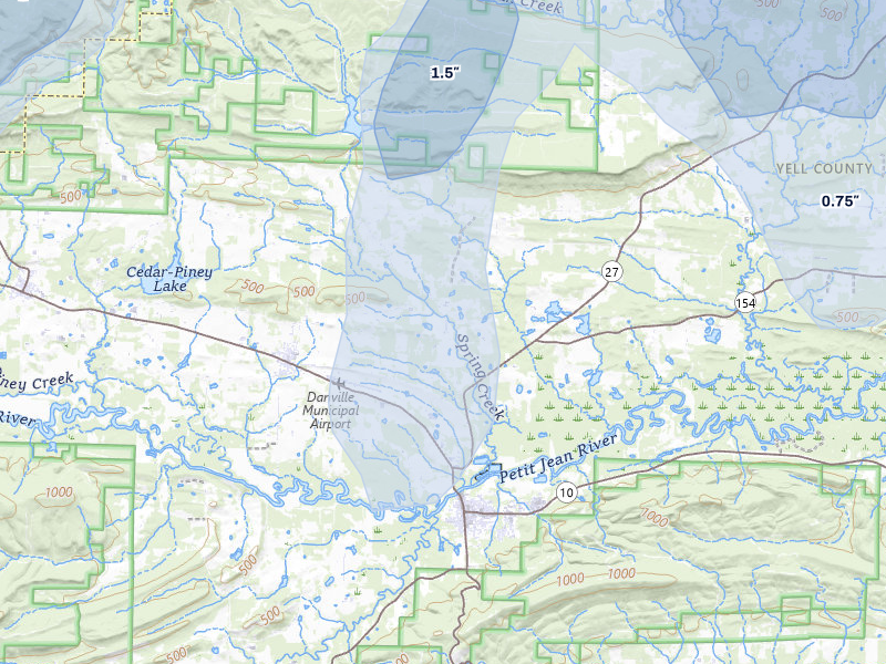 NEXRAD radar-signature map of the hail storm over Belleville, AR on Jul 11, 2026