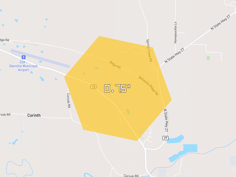 Hail map of Belleville, AR on Jul 11, 2026, hail up to 0.75"