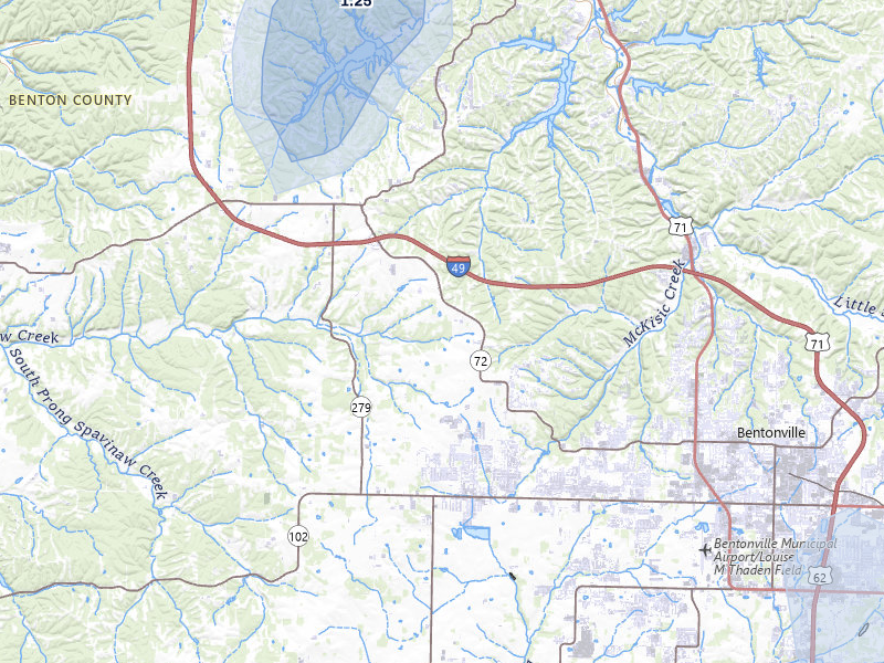 NEXRAD radar-signature map of the hail storm over Bentonville, AR on May 4, 2026