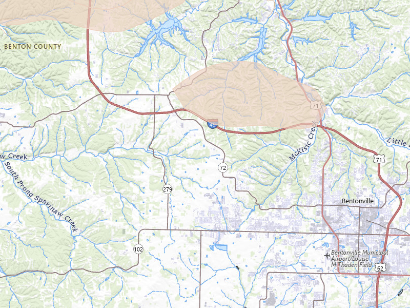 Radar-estimated hail-size map of the storm over Bentonville, AR on Jun 11, 2026