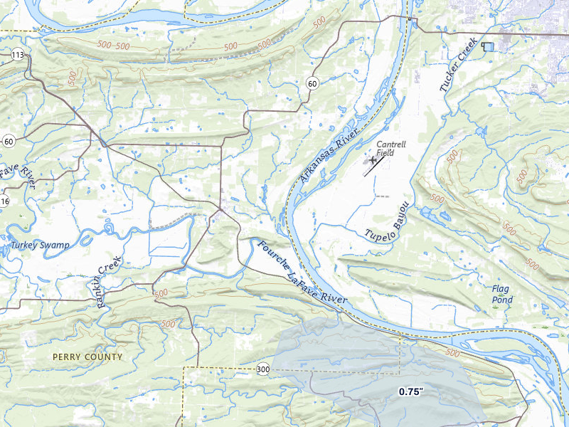 NEXRAD radar-signature map of the hail storm over Bigelow, AR on Jul 3, 2026