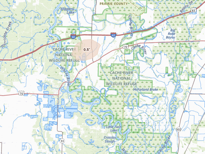 Radar-estimated hail-size map of the storm over Biscoe, AR