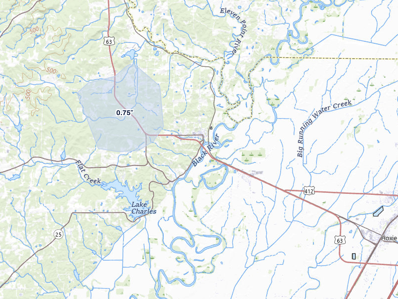NEXRAD radar-signature map of the hail over Black Rock, AR