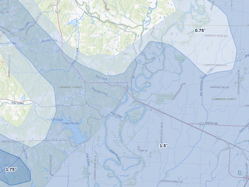 NEXRAD radar-signature map of the hail storm over Black Rock, AR on Aug 22, 2026