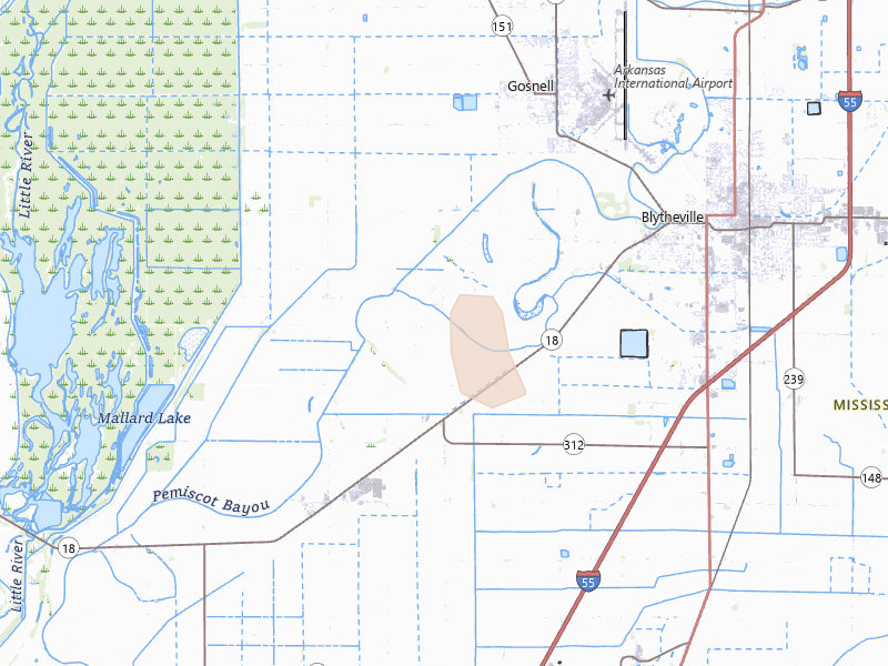 Radar-estimated hail-size map of the storm over Blytheville, AR on Apr 27, 2026