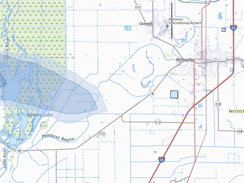 NEXRAD radar-signature map of the hail storm over Blytheville, AR on Jul 11, 2026