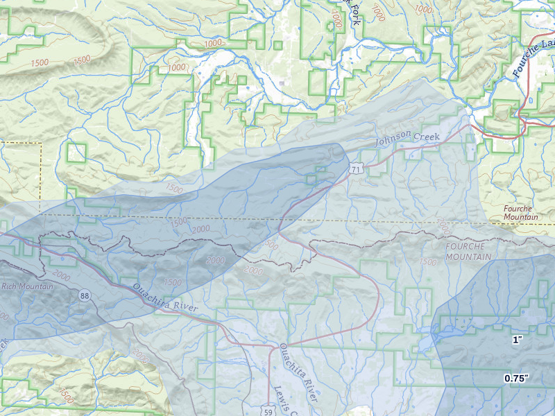 NEXRAD radar-signature map of the hail storm over Boles, AR on Apr 28, 2026