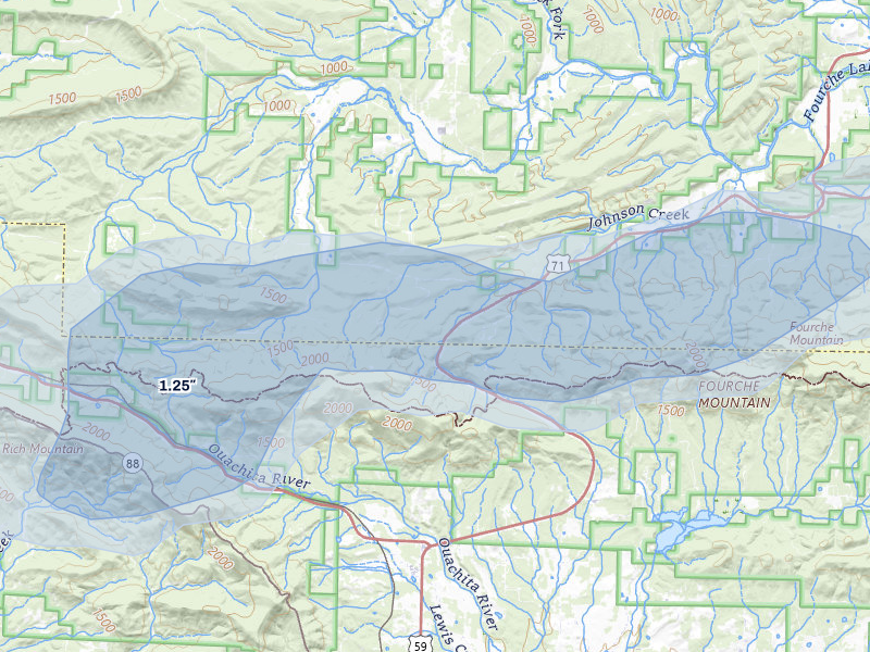 NEXRAD radar-signature map of the hail storm over Boles, AR on May 5, 2026