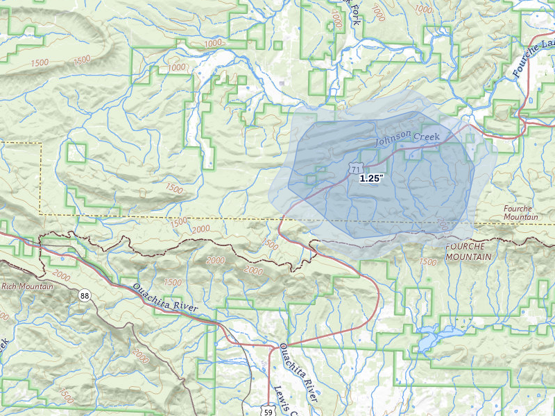 NEXRAD radar-signature map of the hail storm over Boles, AR on Jun 1, 2026