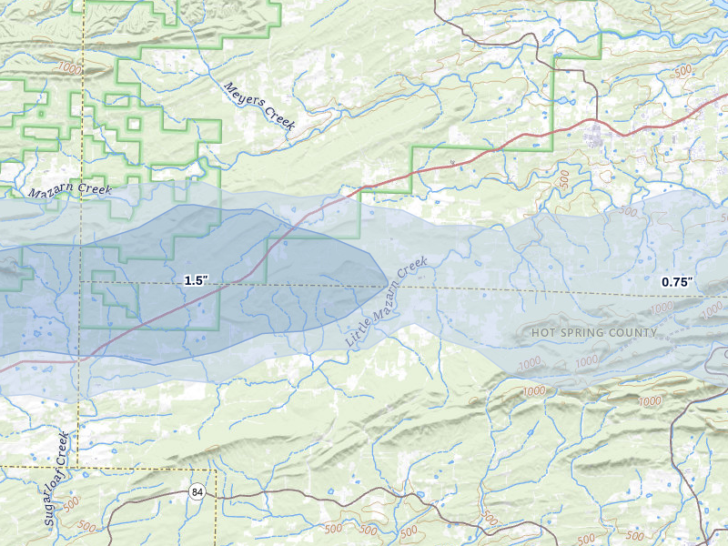 NEXRAD radar-signature map of the hail over Bonnerdale, AR