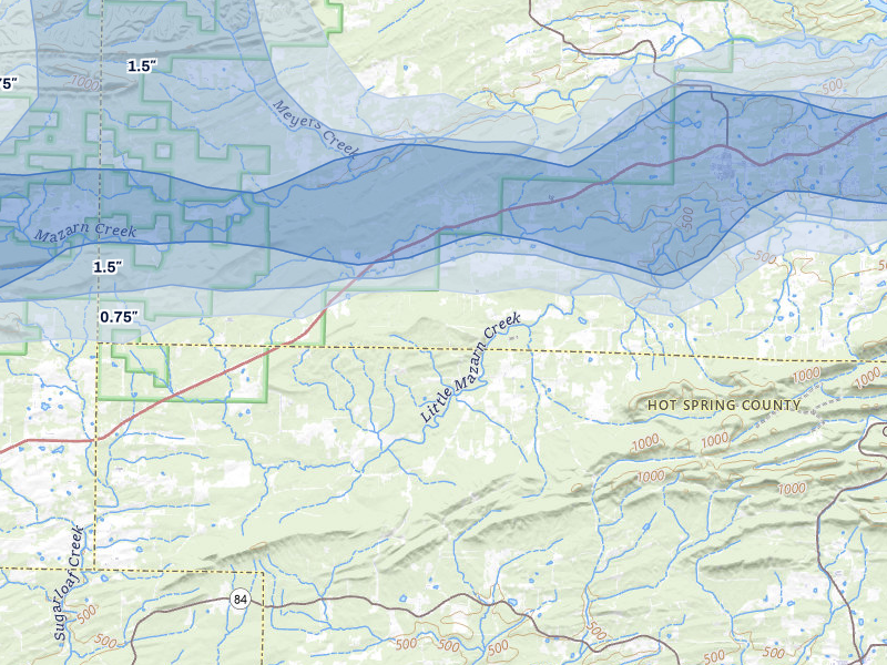 NEXRAD radar-signature map of the hail storm over Bonnerdale, AR on May 5, 2026