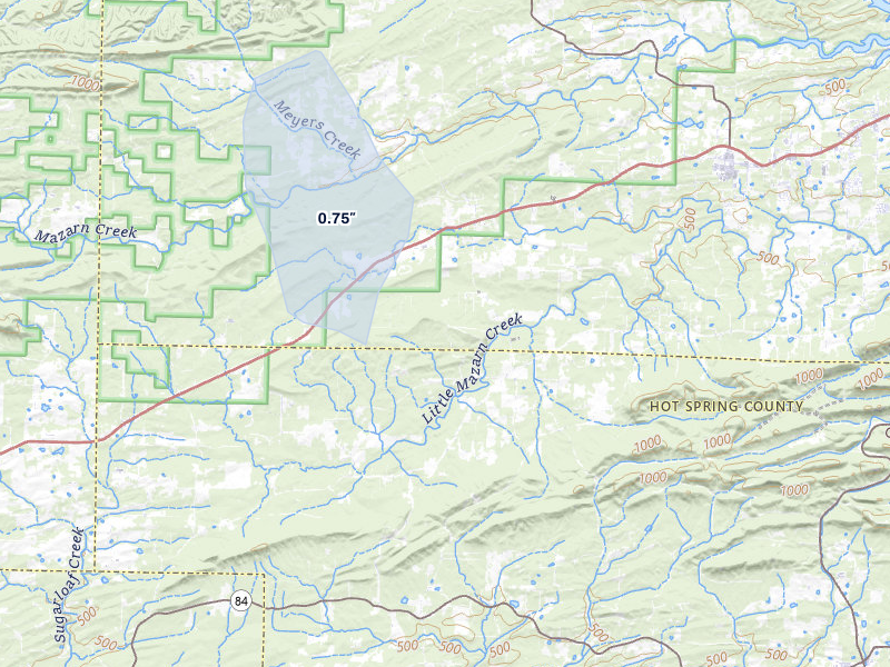 NEXRAD radar-signature map of the hail over Bonnerdale, AR