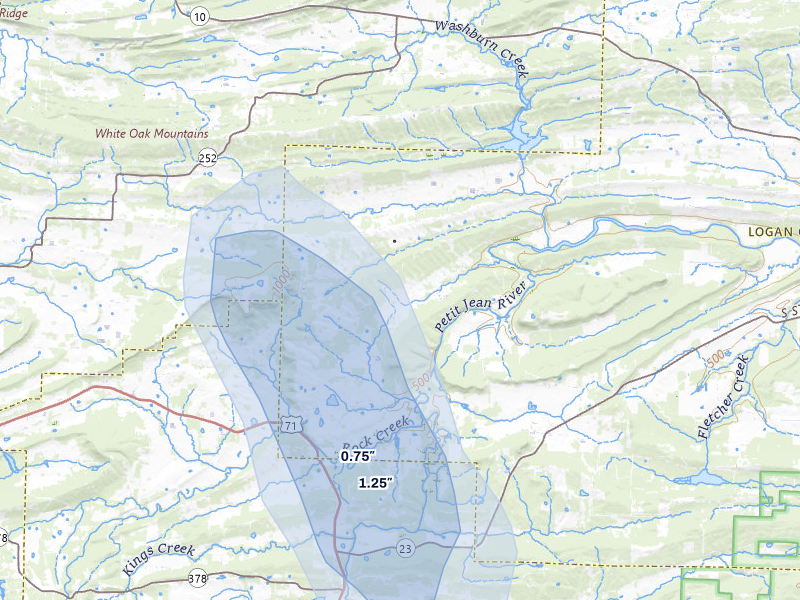 NEXRAD radar-signature map of the hail over Booneville, AR