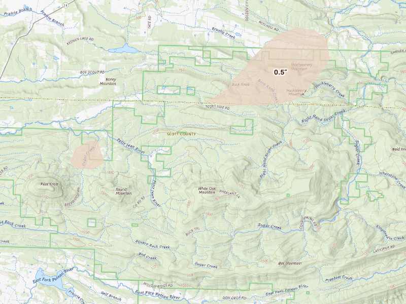 Radar-estimated hail-size map of the storm over Booneville, AR