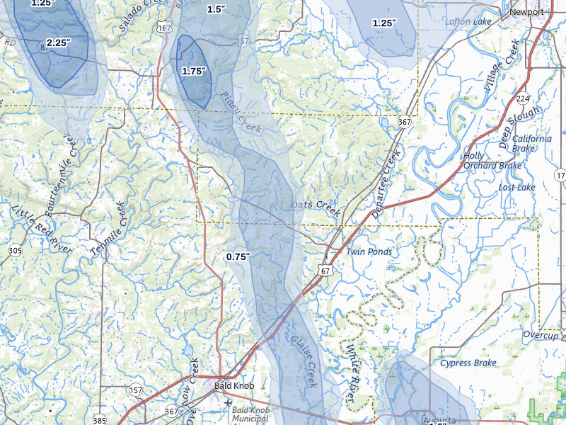 NEXRAD radar-signature map of the hail over Bradford, AR