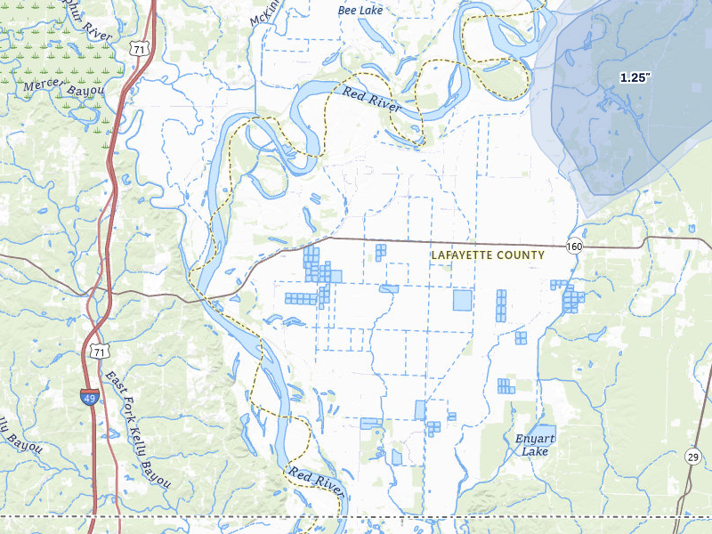 NEXRAD radar-signature map of the hail storm over Bradley, AR on May 9, 2026