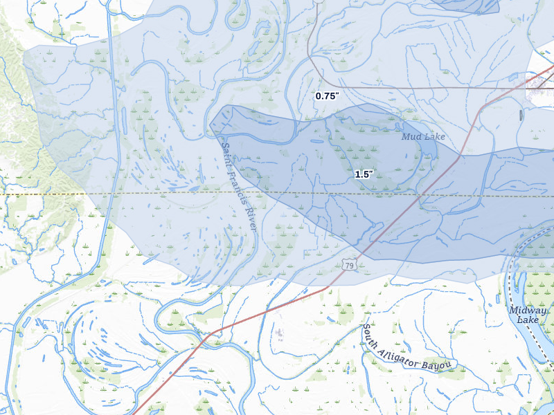 NEXRAD radar-signature map of the hail over Brickeys, AR