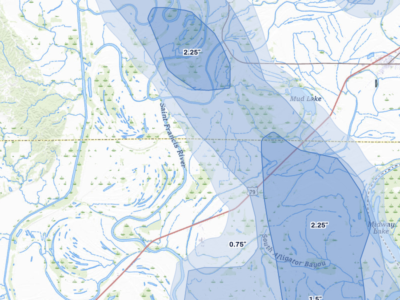 NEXRAD radar-signature map of the hail storm over Brickeys, AR on Jun 1, 2026