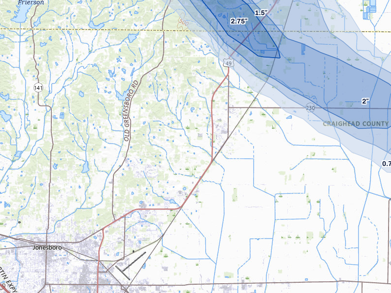 NEXRAD radar-signature map of the hail storm over Brookland, AR on Aug 22, 2026