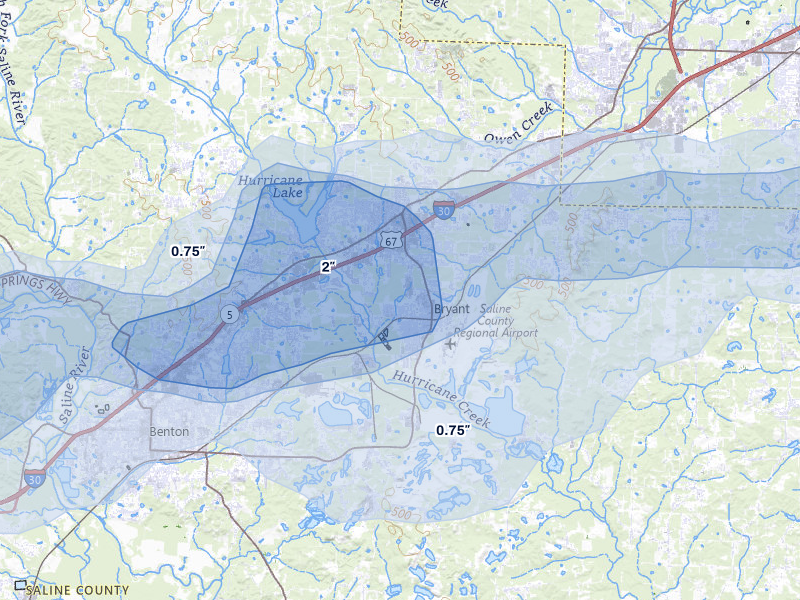 NEXRAD radar-signature map of the hail storm over Bryant, AR on May 5, 2026