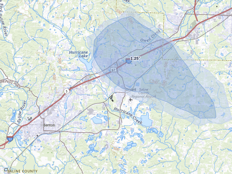 NEXRAD radar-signature map of the hail storm over Bryant, AR on May 30, 2026