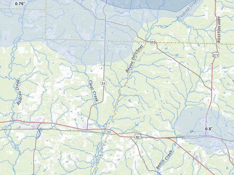NEXRAD radar-signature map of the hail over Buckner, AR