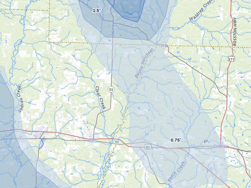 NEXRAD radar-signature map of the hail over Buckner, AR