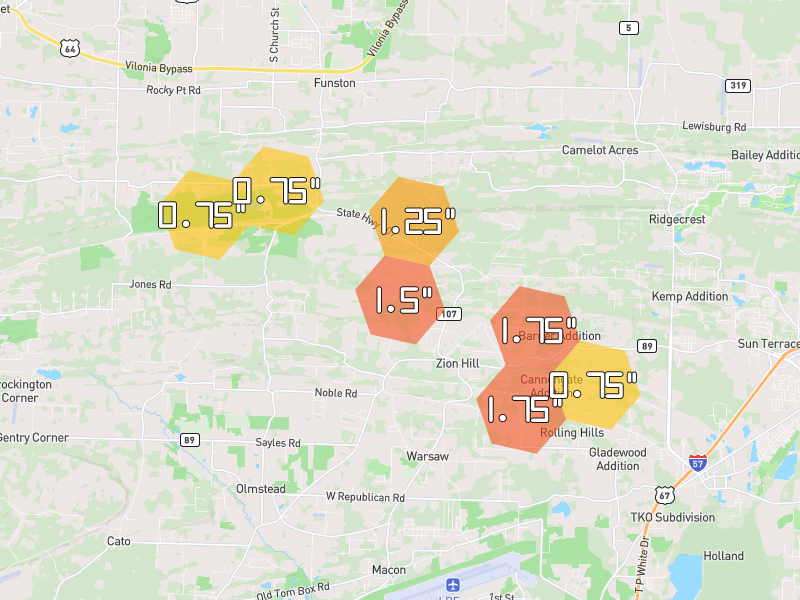 Hail map of Cabot, AR on Jul 4, 2026, hail up to 1.75"