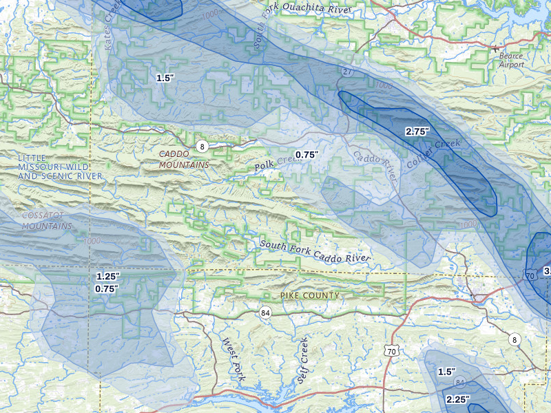 NEXRAD radar-signature map of the hail over Caddo Gap, AR
