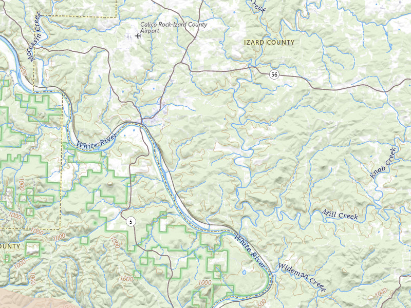 Radar-estimated hail-size map of the storm over Calico Rock, AR on Apr 28, 2026
