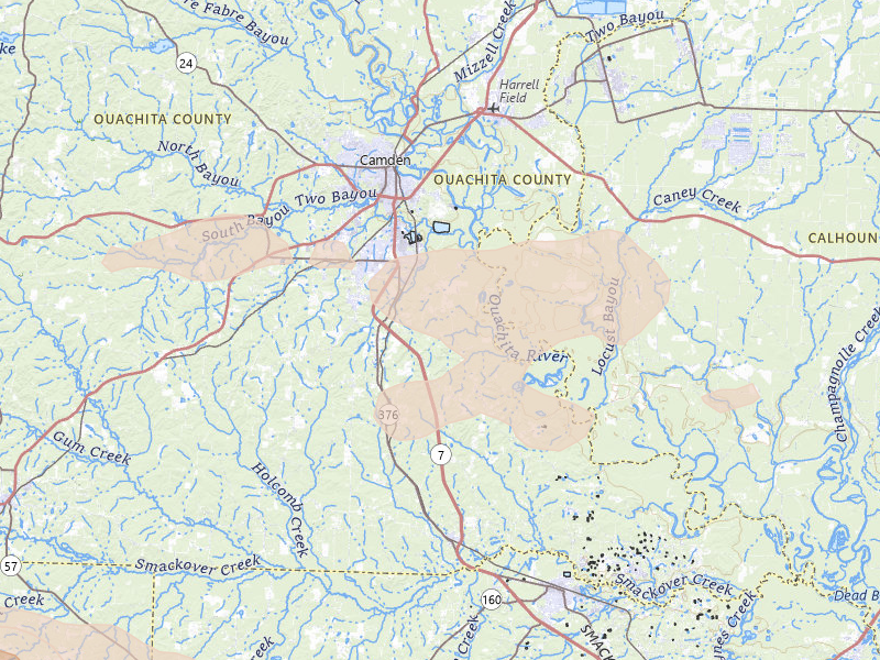 Radar-estimated hail-size map of the storm over Camden, AR on Mar 15, 2026