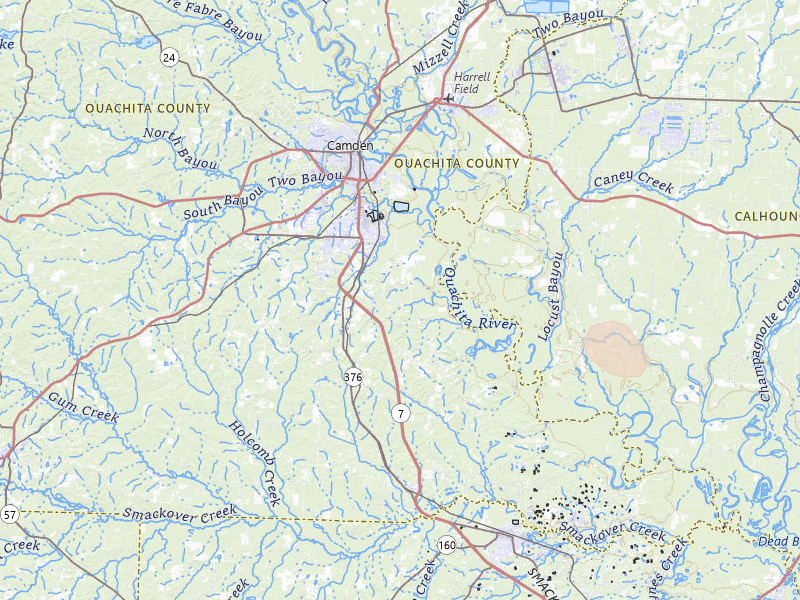 Radar-estimated hail-size map of the storm over Camden, AR on May 30, 2026
