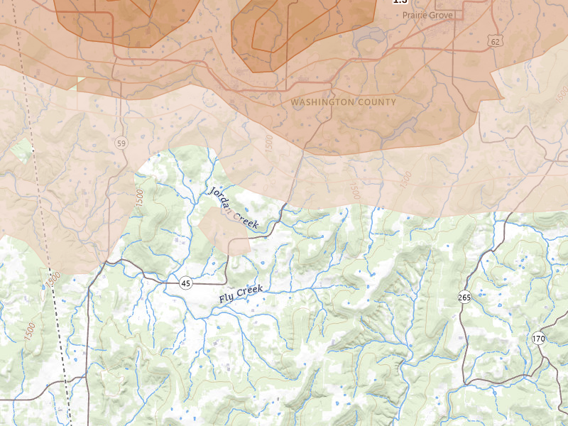 Radar-estimated hail-size map of the storm over Canehill, AR on Apr 28, 2026