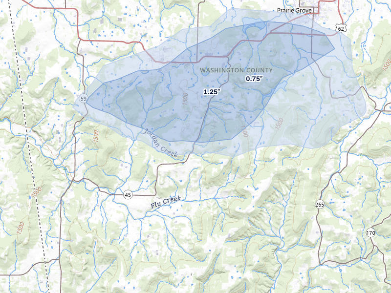 NEXRAD radar-signature map of the hail storm over Canehill, AR on Apr 28, 2026